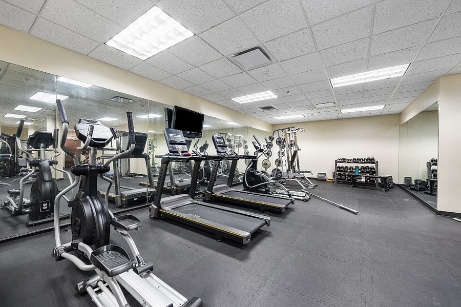 In building gym with everything needed to have a great workout.