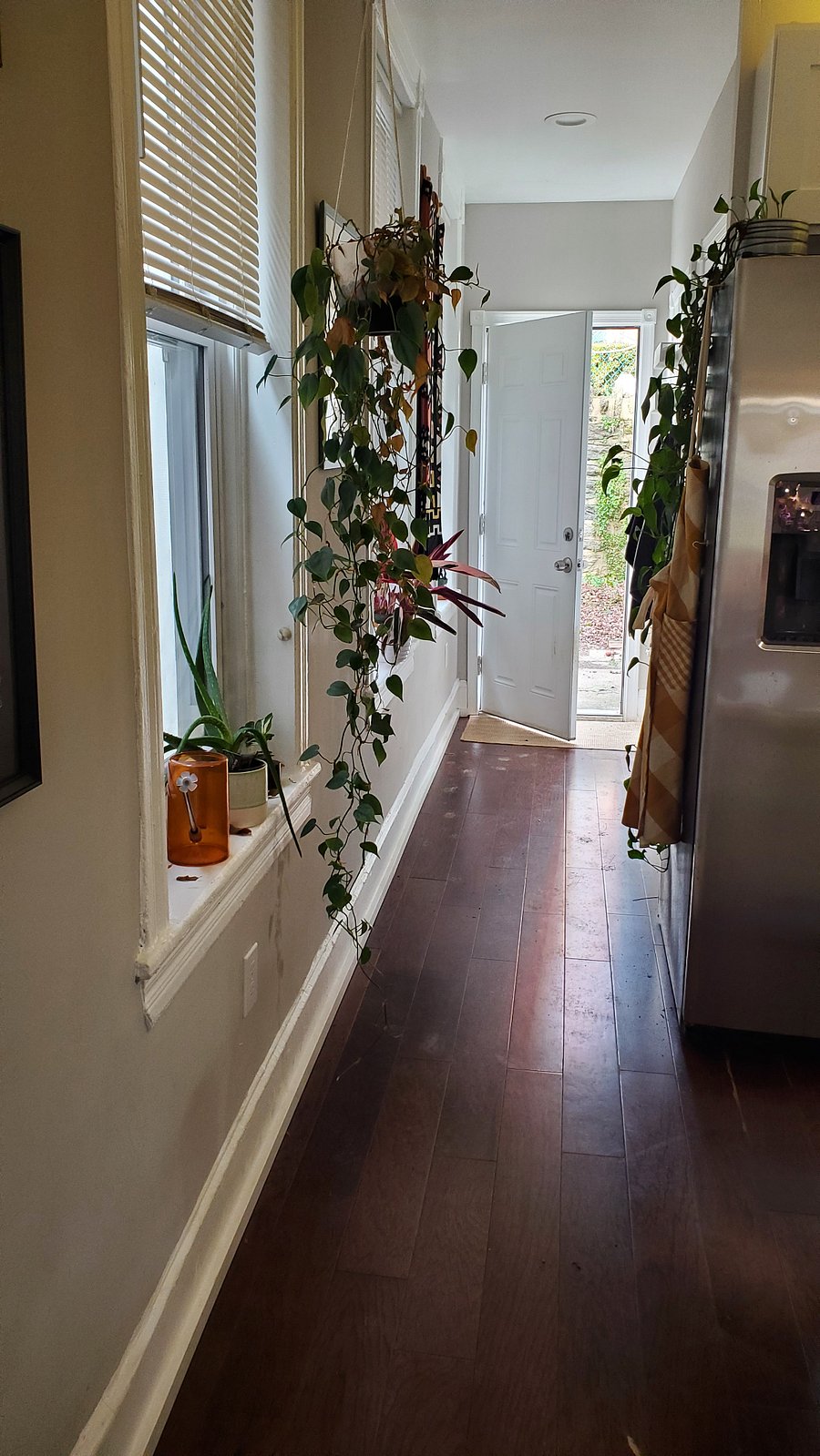 Back door to back yard. This hallway also leads to the first floor bathroom and to the basement to access the laundry room. 