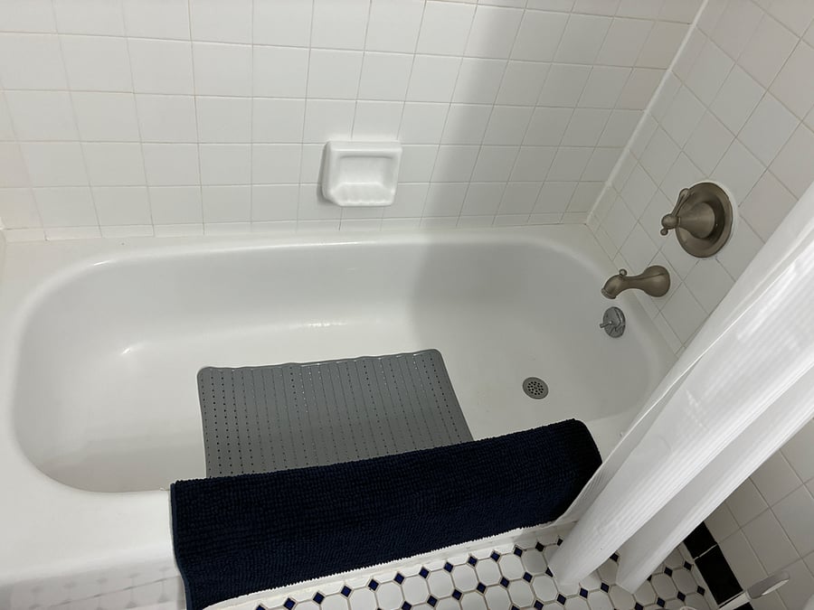 Bath with strong shower