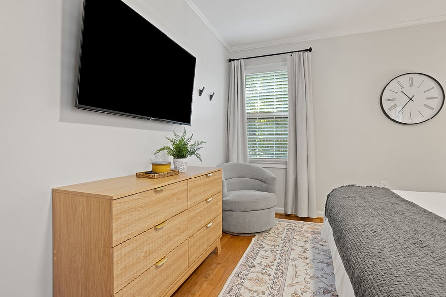 Every bedroom includes dresser space and a Smart TV.