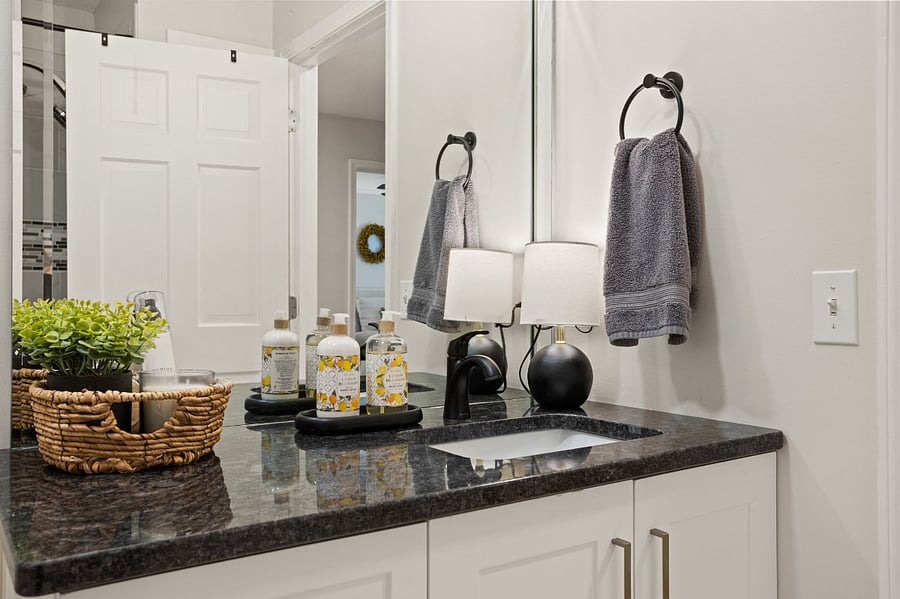 Bathrooms include starter toiletry supplies as well. 