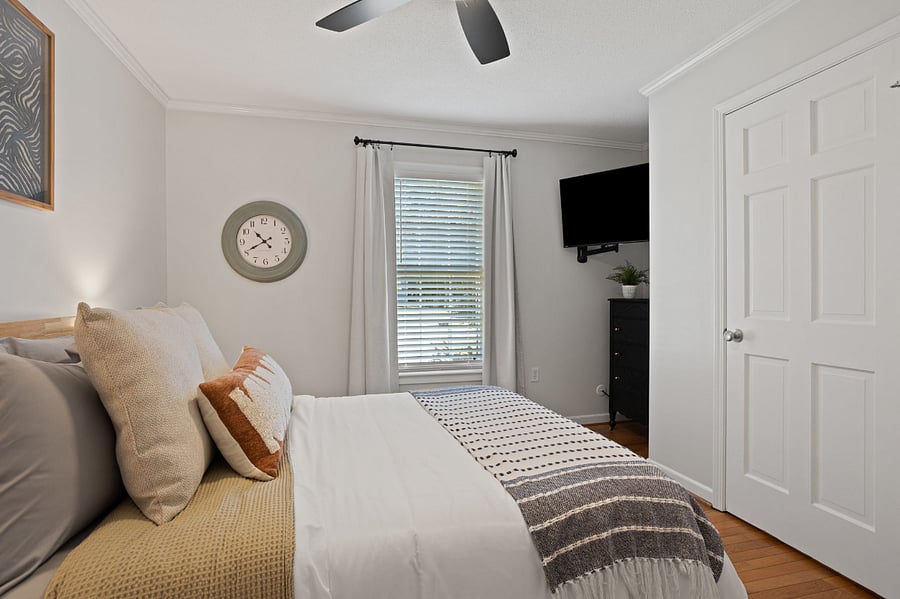 All bedrooms also feature clocks, charging stations, extra bedding and pillows, stocked hangers and laundry hampers. 