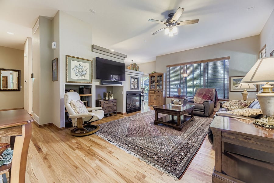 Comfortable Oriental rugs on hardwood.