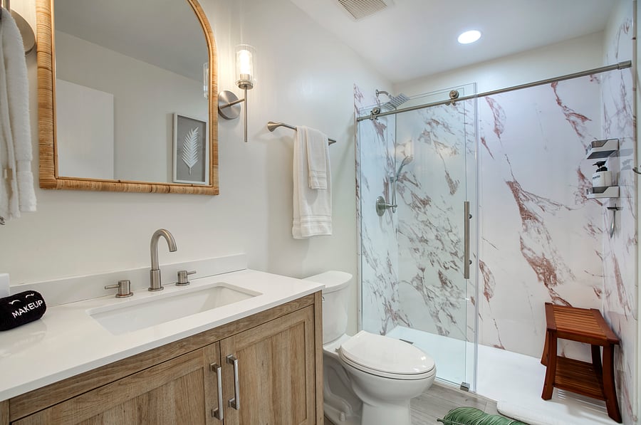 Bright full bathroom with a spacious walk-in shower