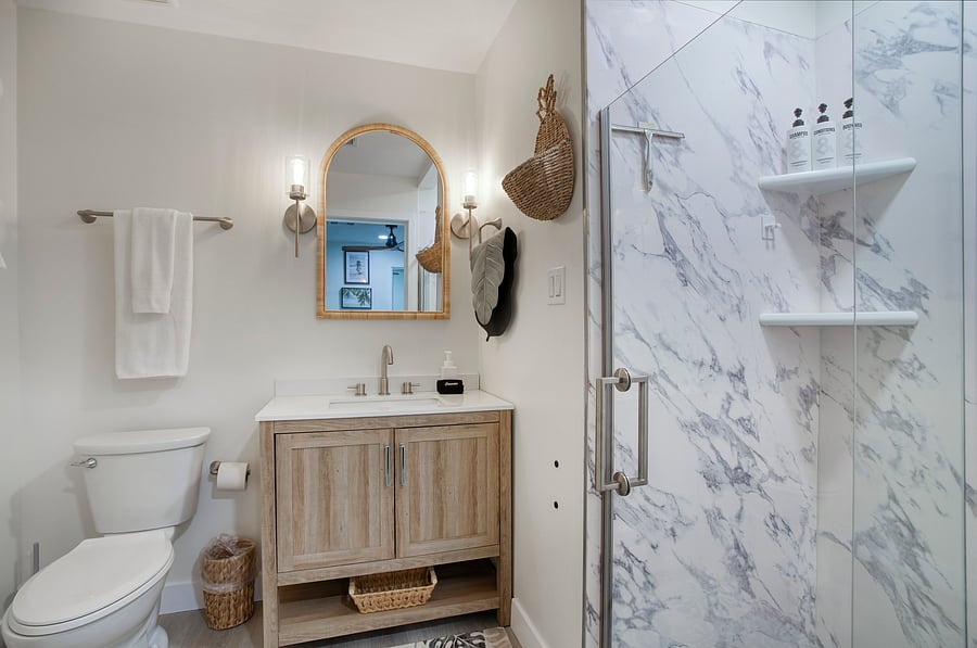 Full bathroom with walk-in shower and plenty of getting-ready space
