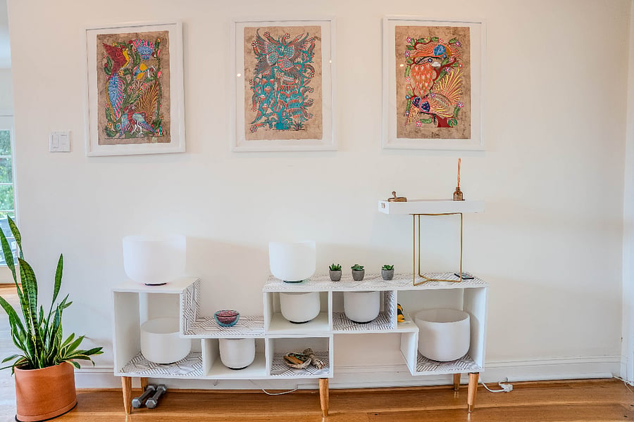 Crystal bowls in front entry
