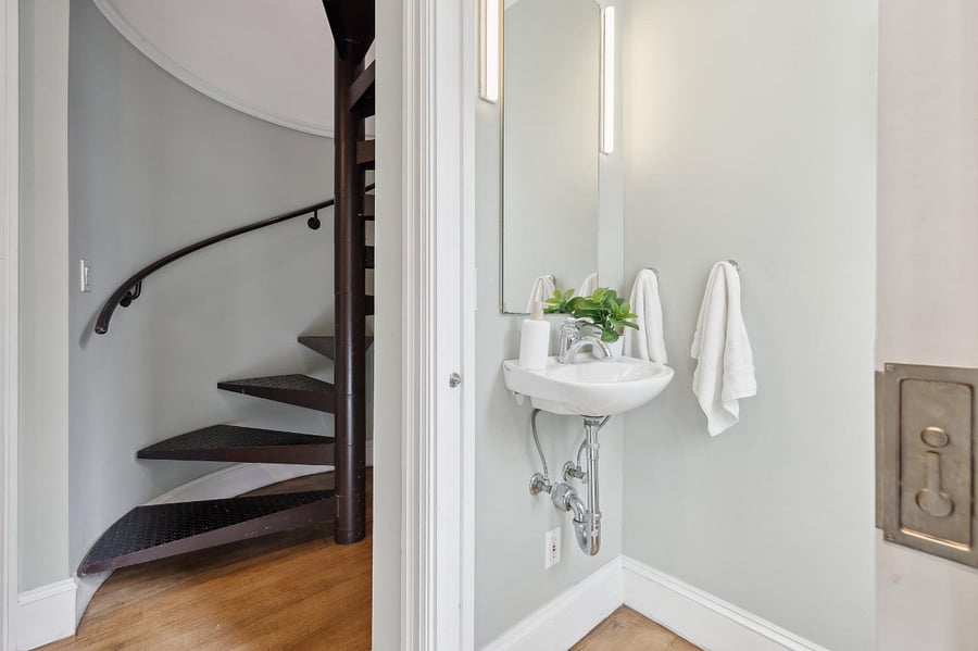 Spiral Staircase & Powder Room