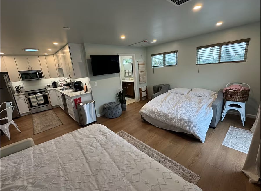 King and Queen sized bed with plenty of space when both laid out