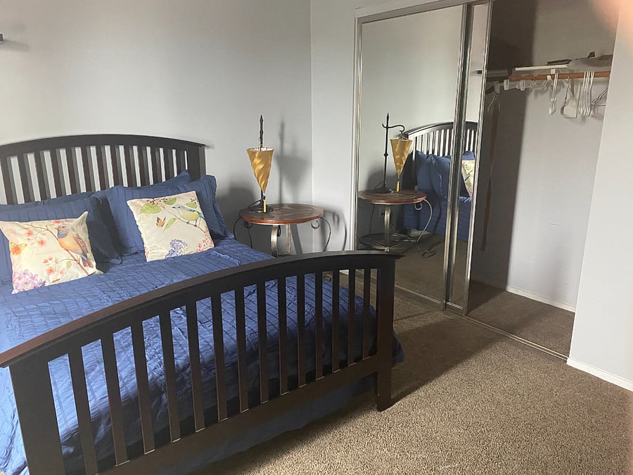 The bed will sit higher we are going to lift up the framing slats.  Mirrored closert helps you look your best.