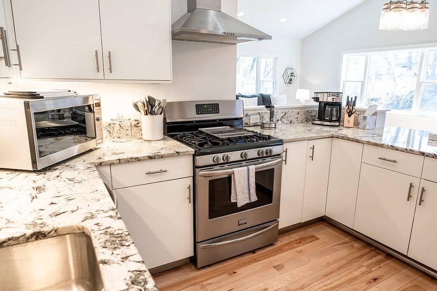Kitchen with gas burner stove