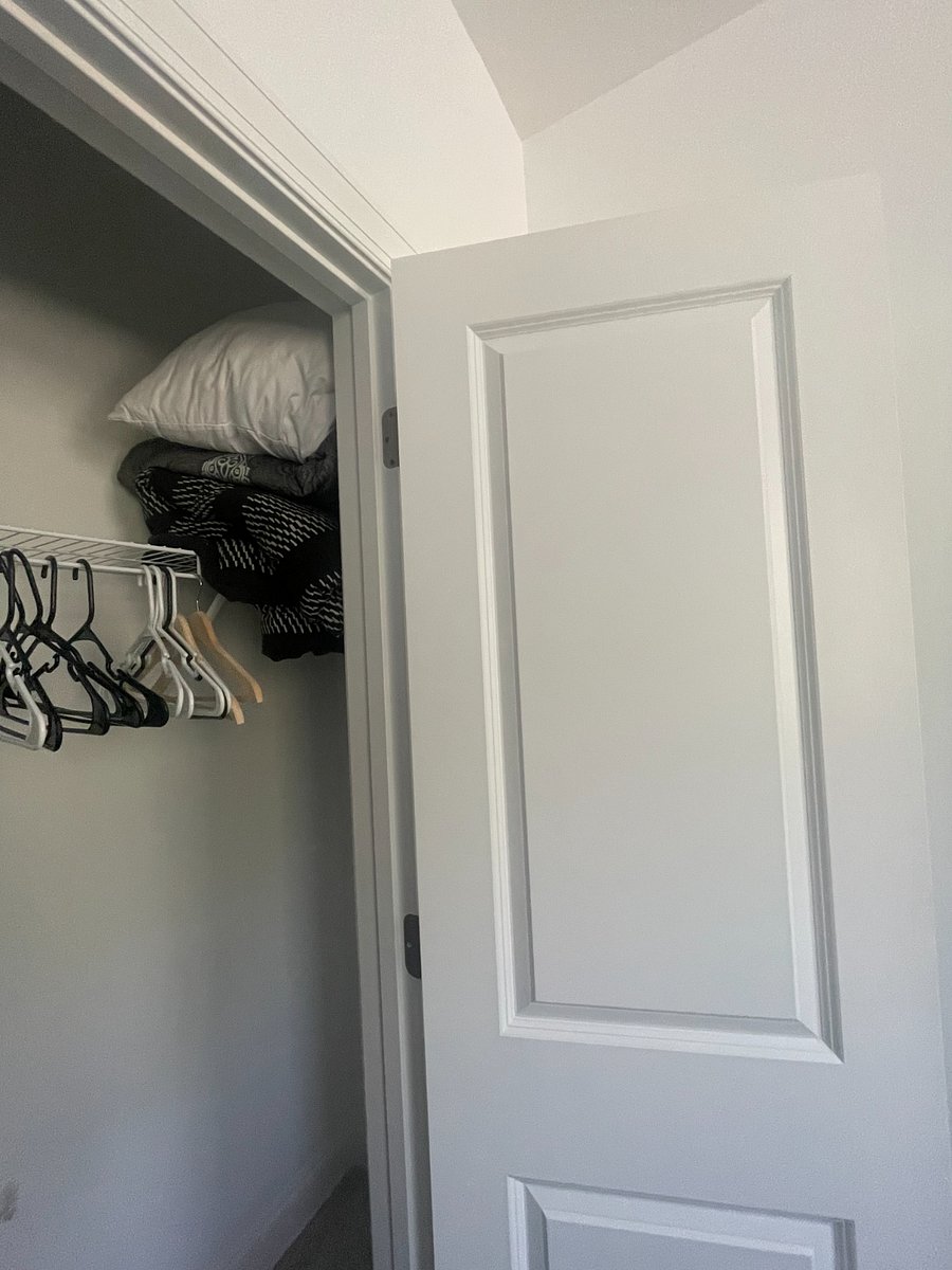 Generous closet spacedouble doors open to plenty of room for clothes, gear, and luggage.