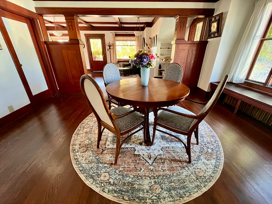 Amish dining table (with 3 additional leaves in storage closet) and bentwood dining chairs