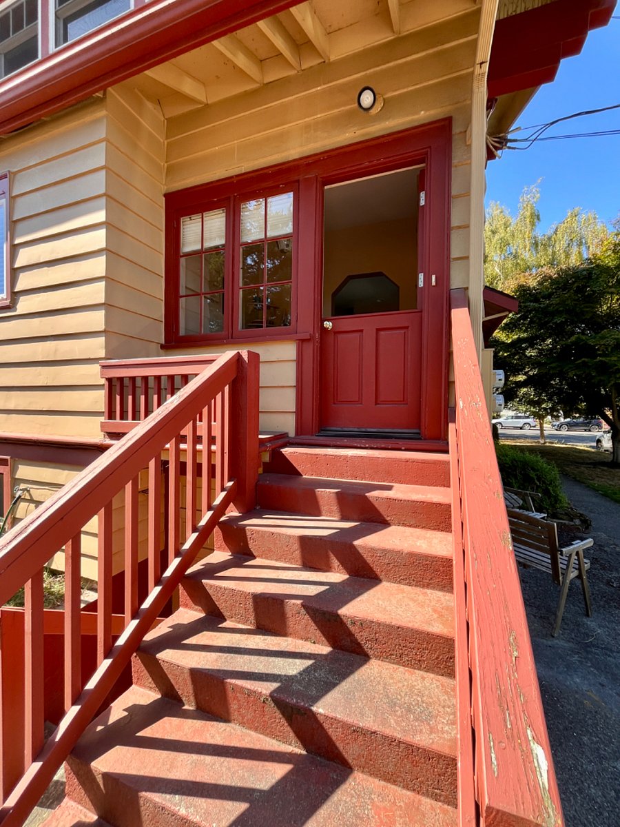 Rear entry stairs and Dutch door