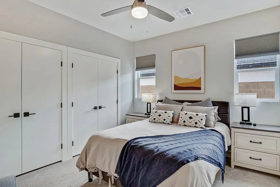 Bedroom 3 has a queen bed and attached bathroom with shower and bath tub.