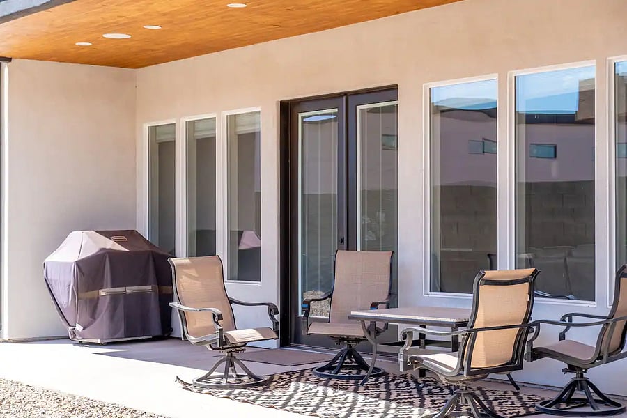The patio is equipped with a BBQ grill. Propane exchange runs about $25