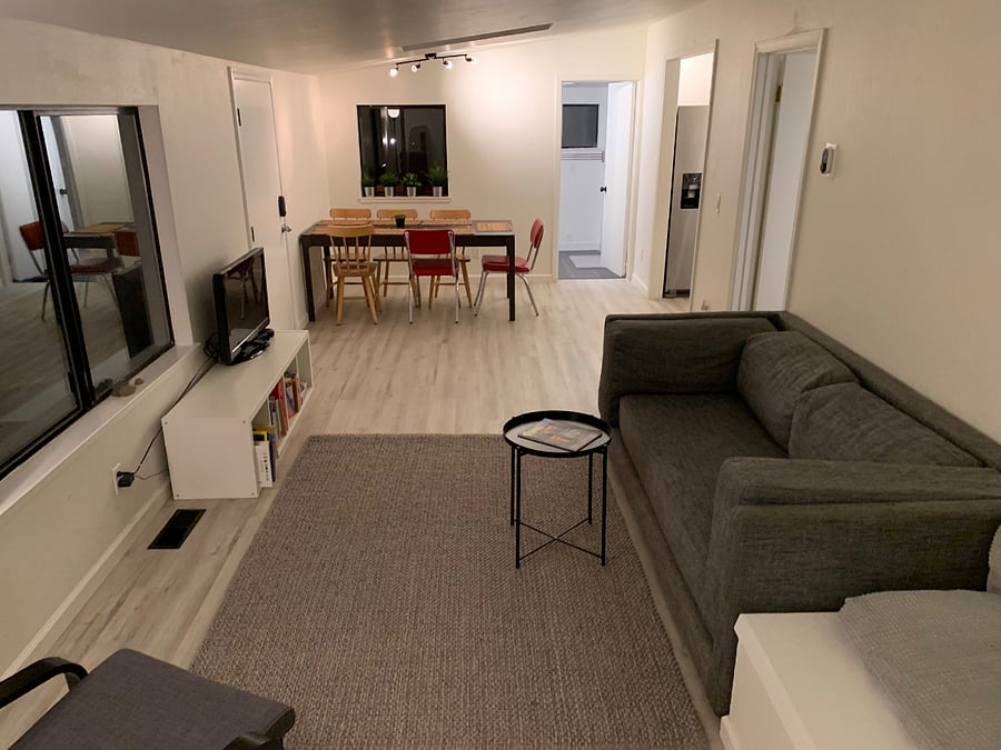 Living room with dining table that expands to
Accommodate more people.