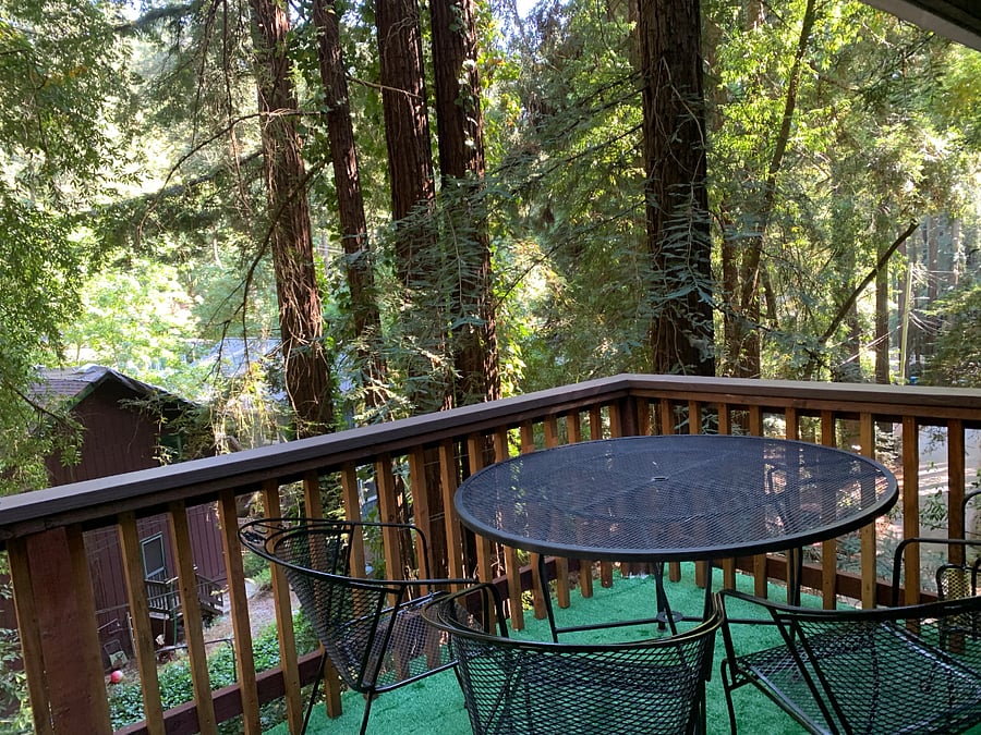 Upper front deck views and outdoor table
