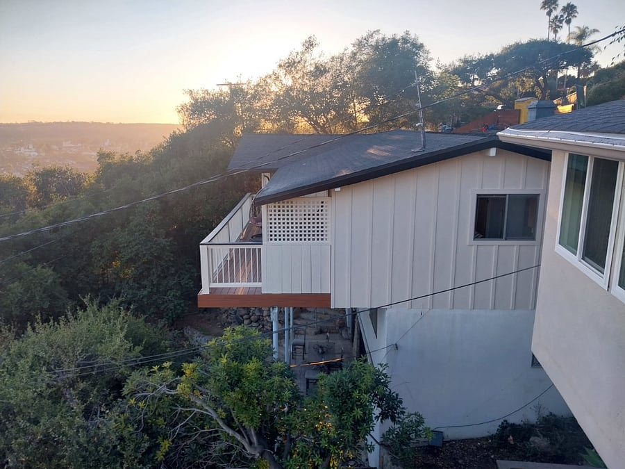 View from our neighbors patio showing our house.