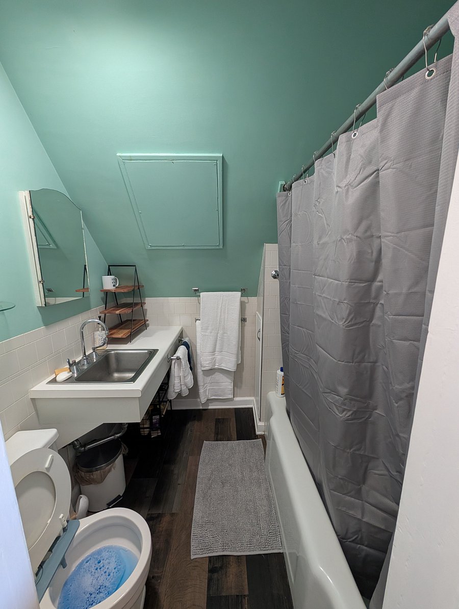 Bathroom, Shower in Tub, Bidet, Medicine Cabinet, Hair dryer