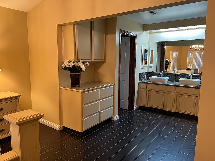 Primary bedroom, bathroom ensuite, double sink, walk-in shower.