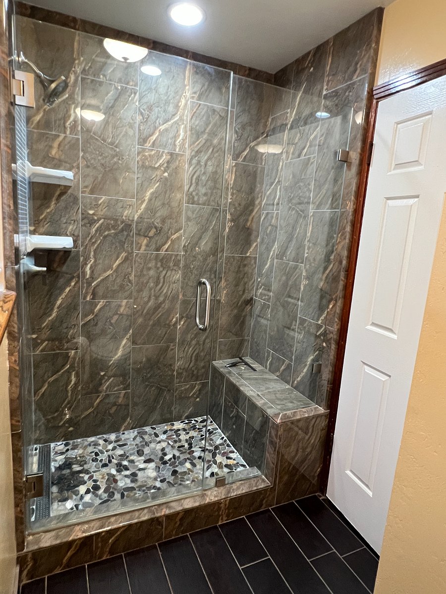 Primary bedroom - walk-in shower with built in bench.