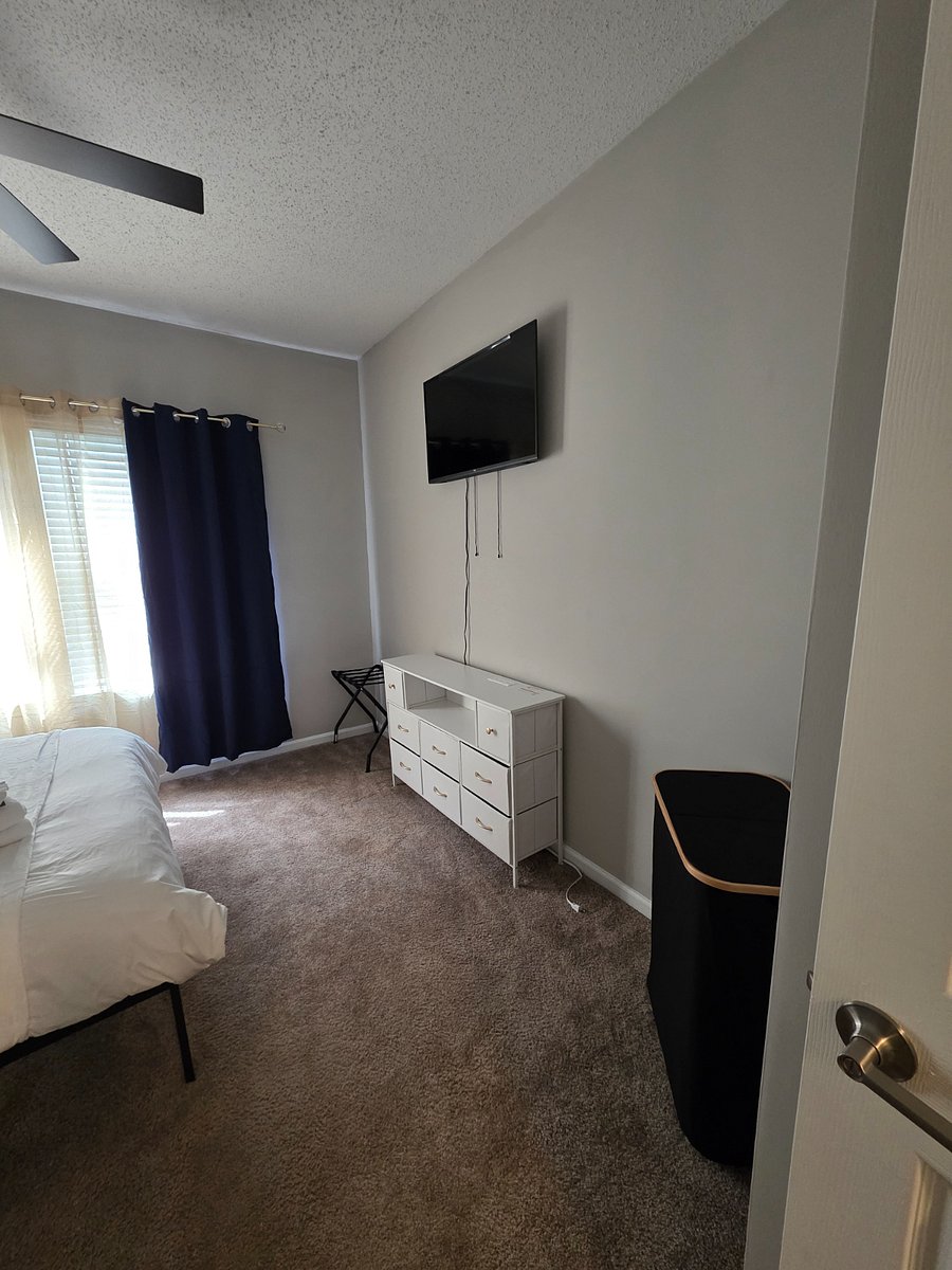 Catch up, tune in, or wind down. This cozy bedroom features a 40" Roku Smart TV ready for your favorite streaming apps using your personal logins.