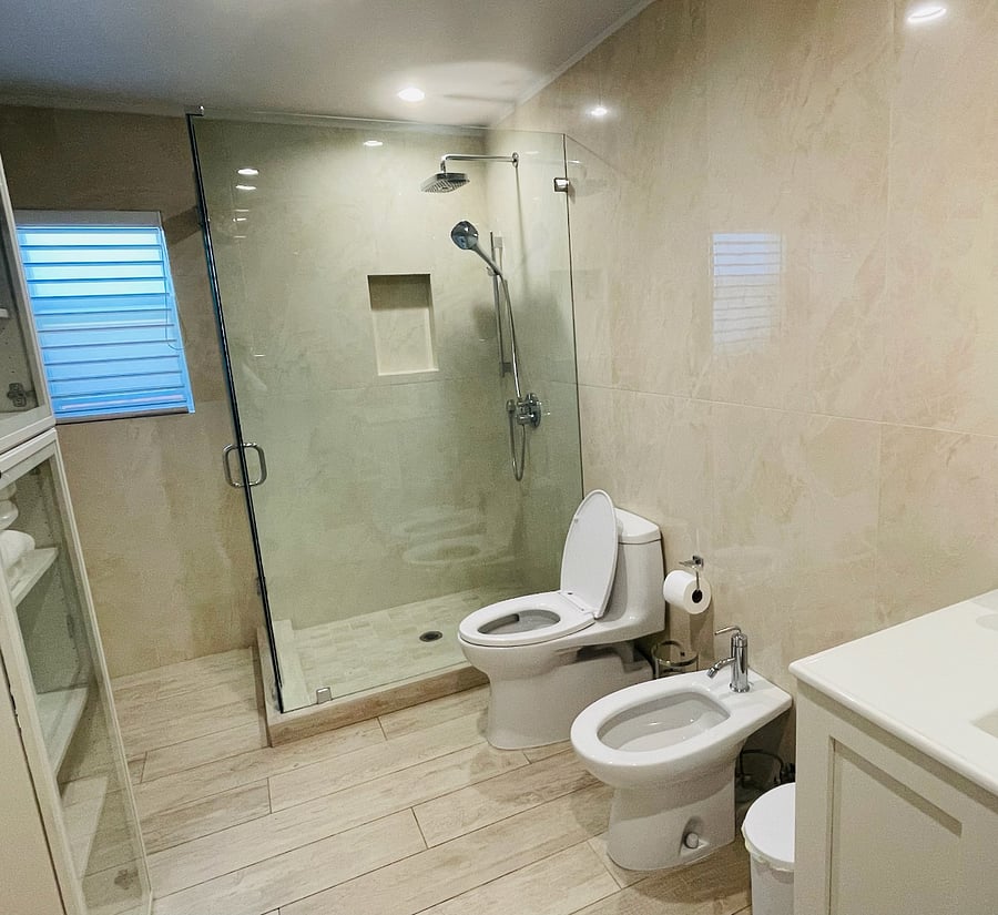 2nd bathroom, rain shower, toilet, bidet