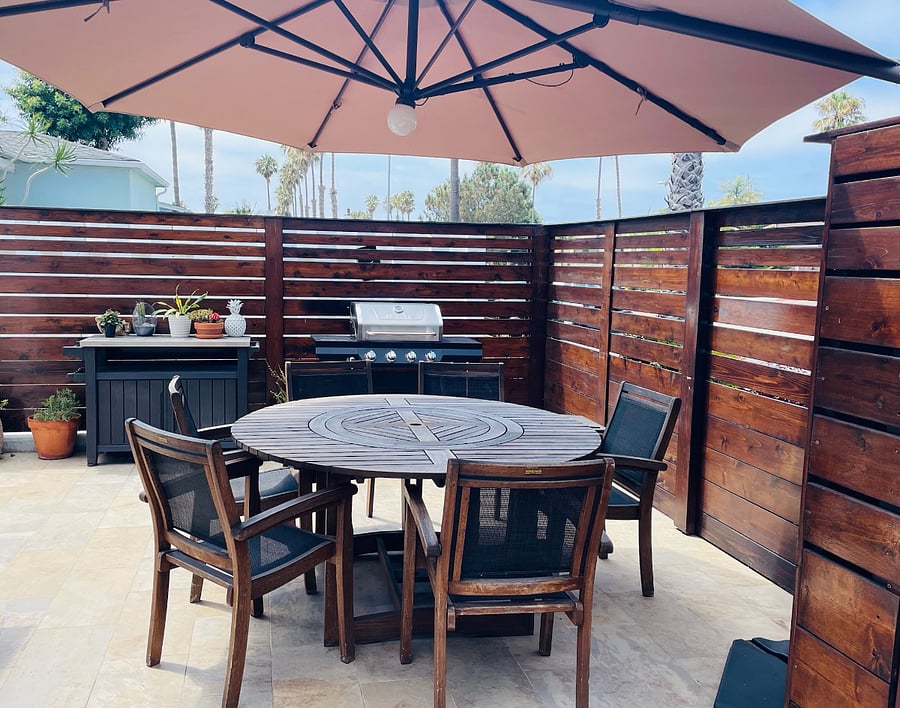 Seating for 8 outside, with grill