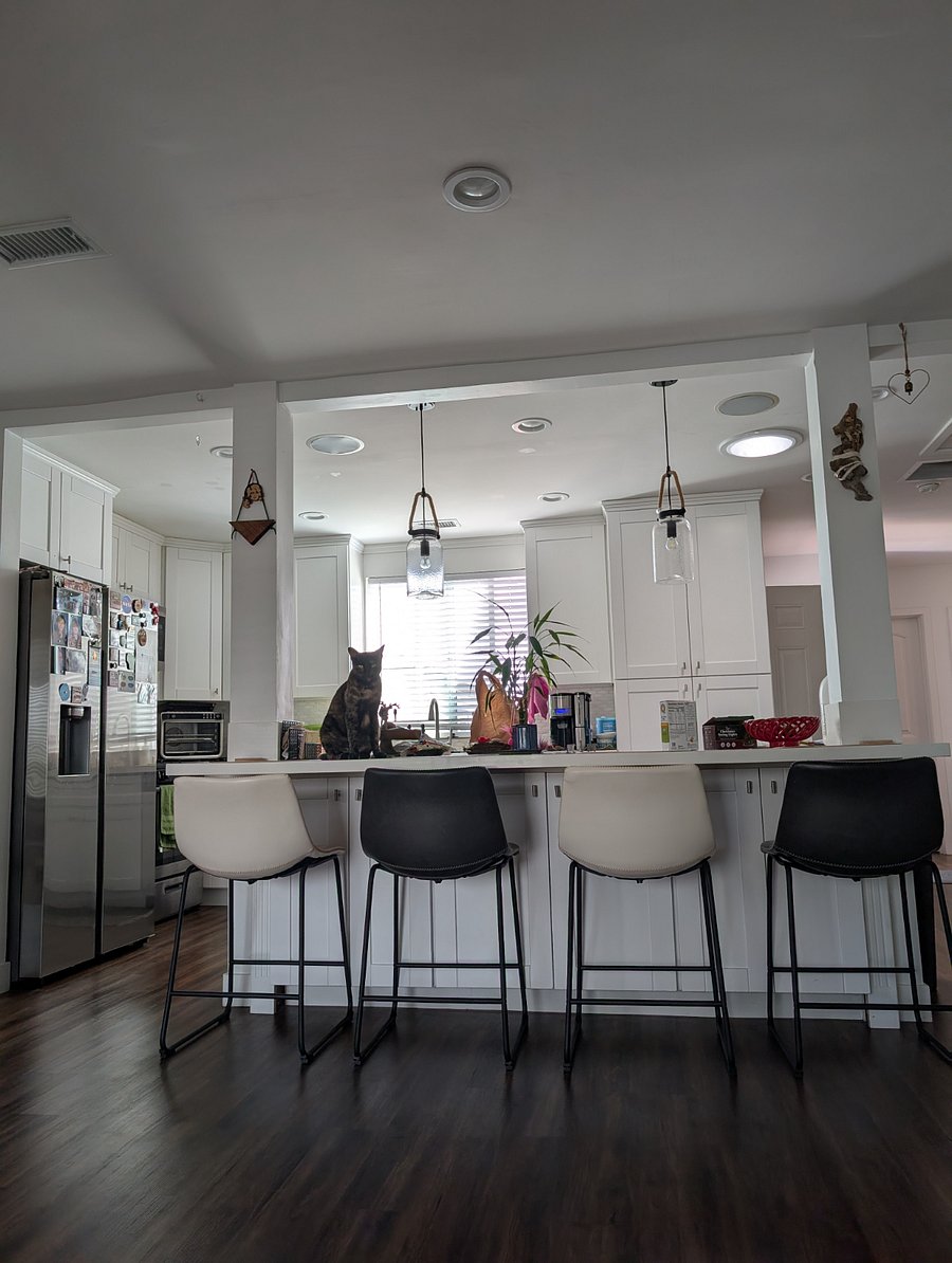 Livingroom leads to shared island and kitchen