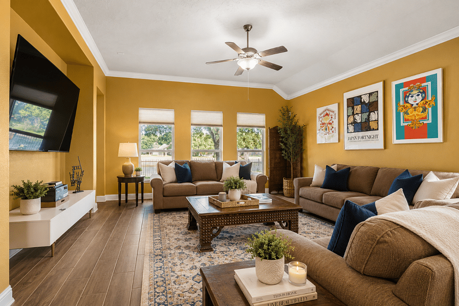 Living Room couch with big TV