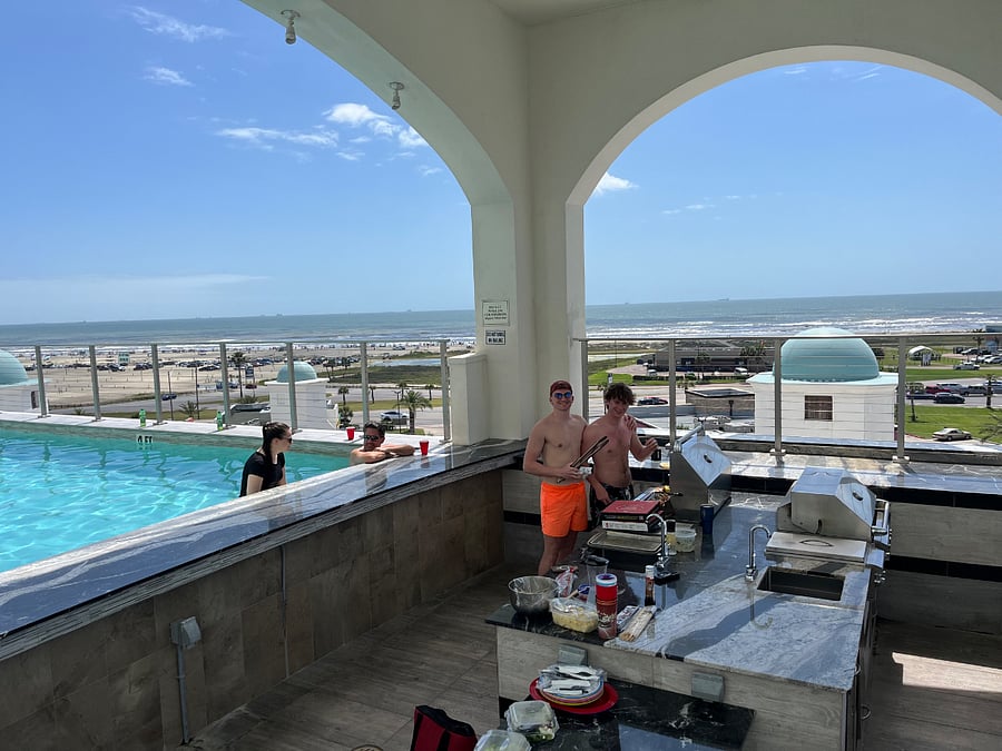 One of three outdoor kitchens