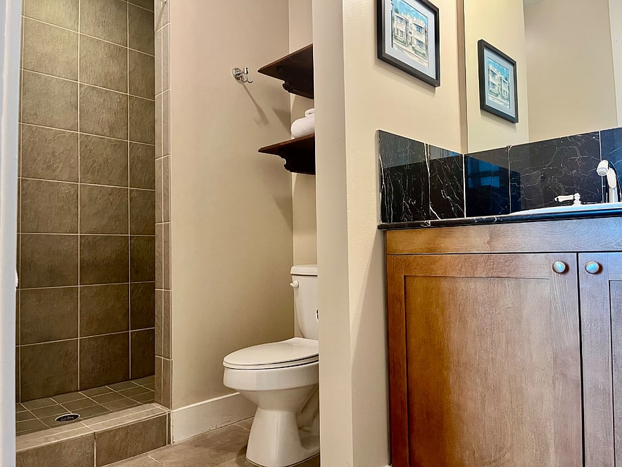 Primary bath with walking shower