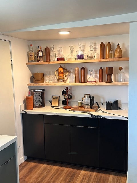 Coffee, liquor and wine bar. (personal items for display only)
