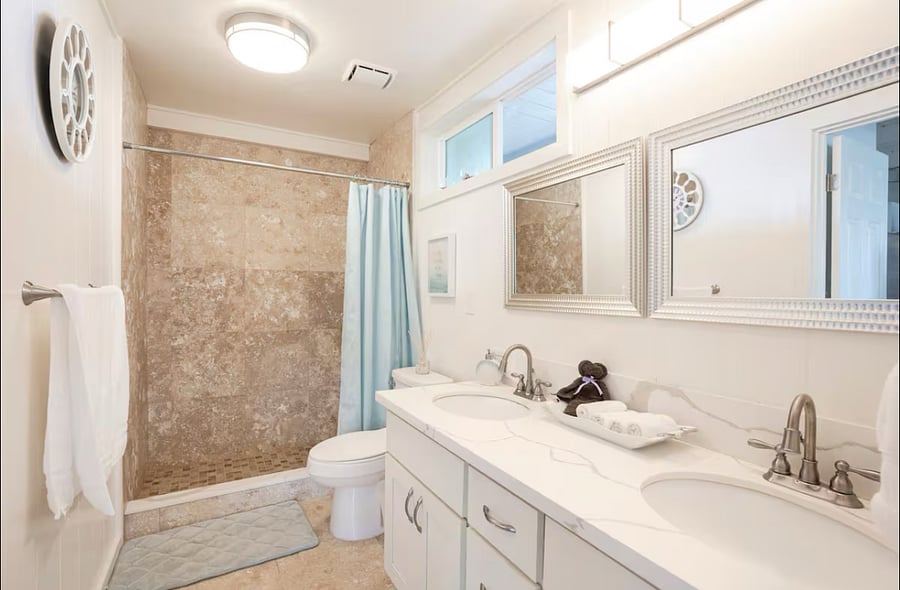 UNIT B - 2 BEDROOM

Bathroom has 2 vanity sinks and a step in shower. 