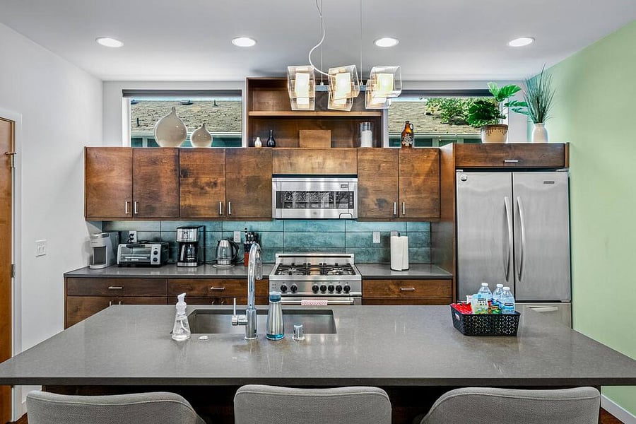 Cozy kitchen with modern touches, perfect for enjoying meals.
