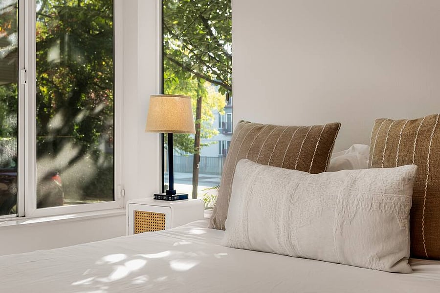 Cozy bedroom for a restful day or night's sleep. 