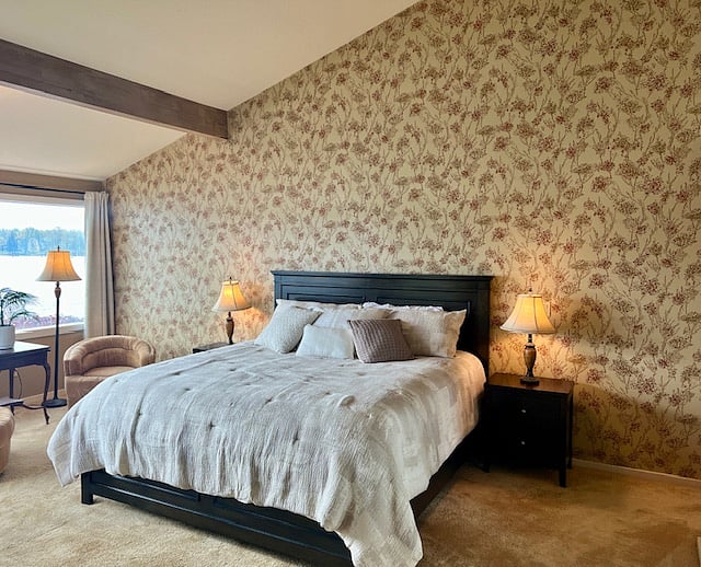 Primary bedroom with double closets and view and new king bed