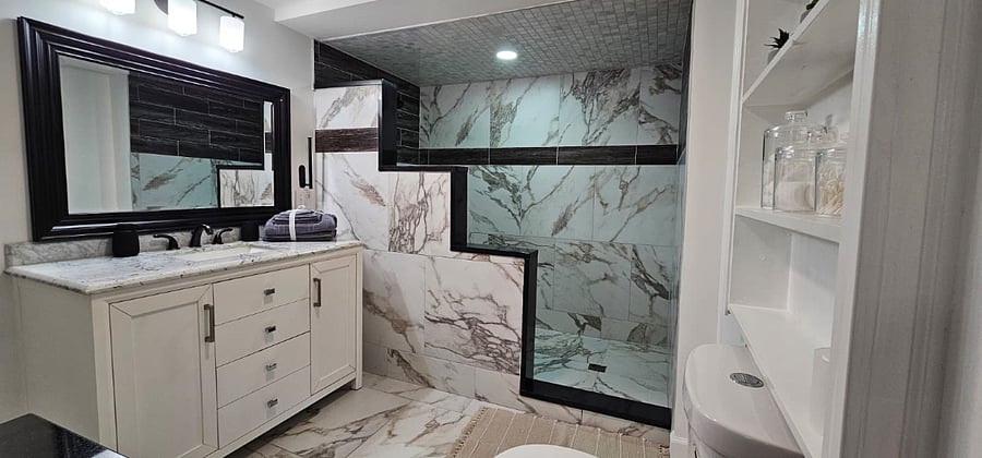 Very spacious bathroom with walk in shower.
hair dryer and iron