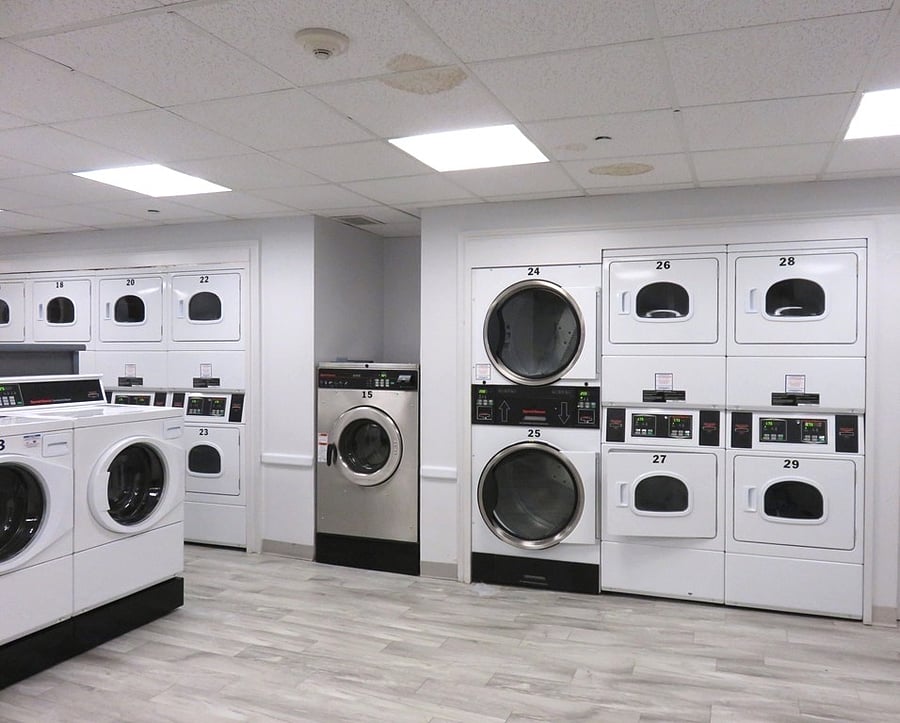 Laundry room in the building basement