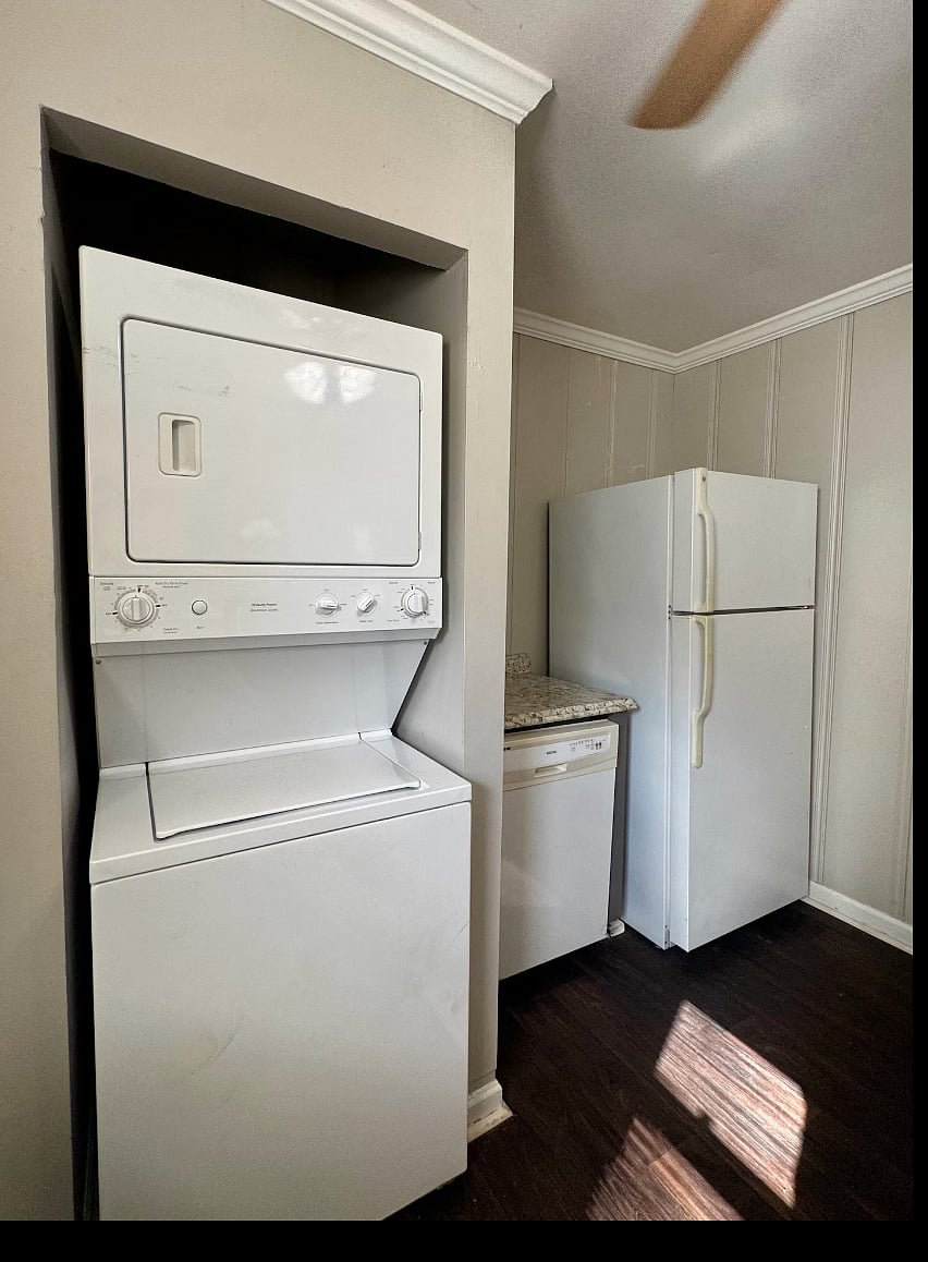 wash stack, fridge and dishwasher