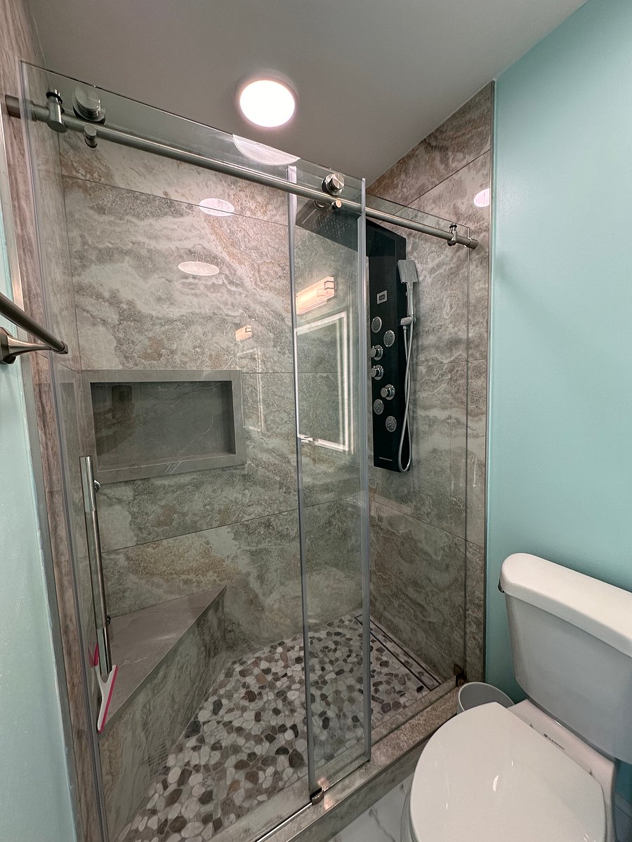 Custom tile shower with rain head