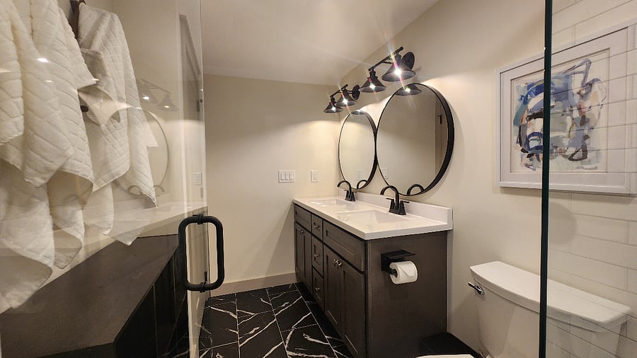 Luxury Tiled Bath w Double Vanity Shared w "The French Broad"