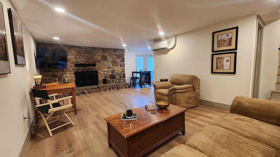 Den w Gas Fireplace & 55" ROKU Smart TV