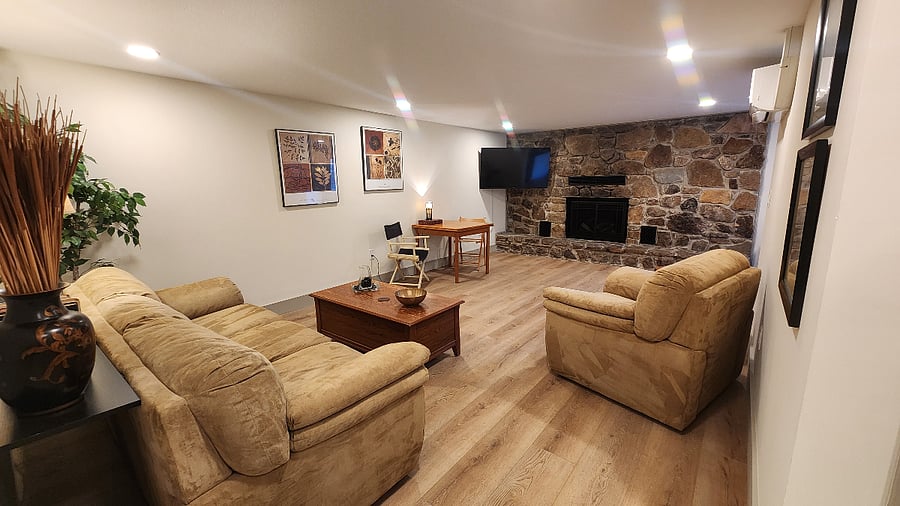 Den w Gas Fireplace & 55" ROKU Smart TV