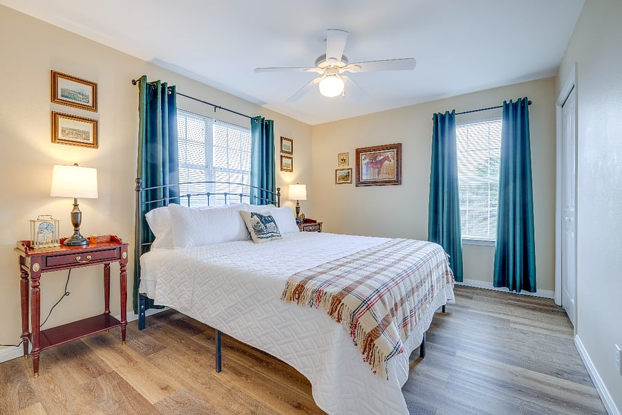 Secondary room with an "equestrian" theme. Overlooks the backyard and side yard. Also has long distance hill country view