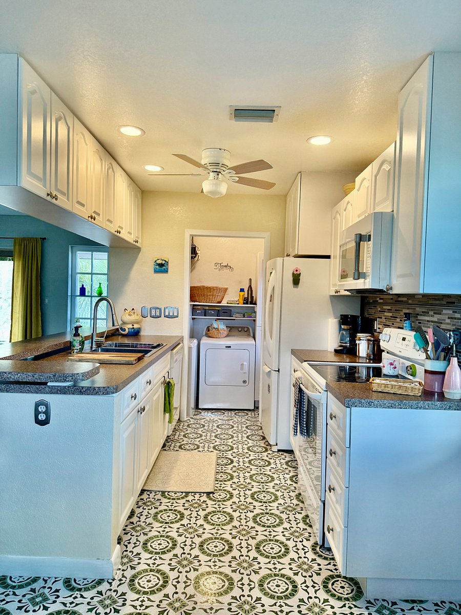 Open layout makes meal prep and connection easy.