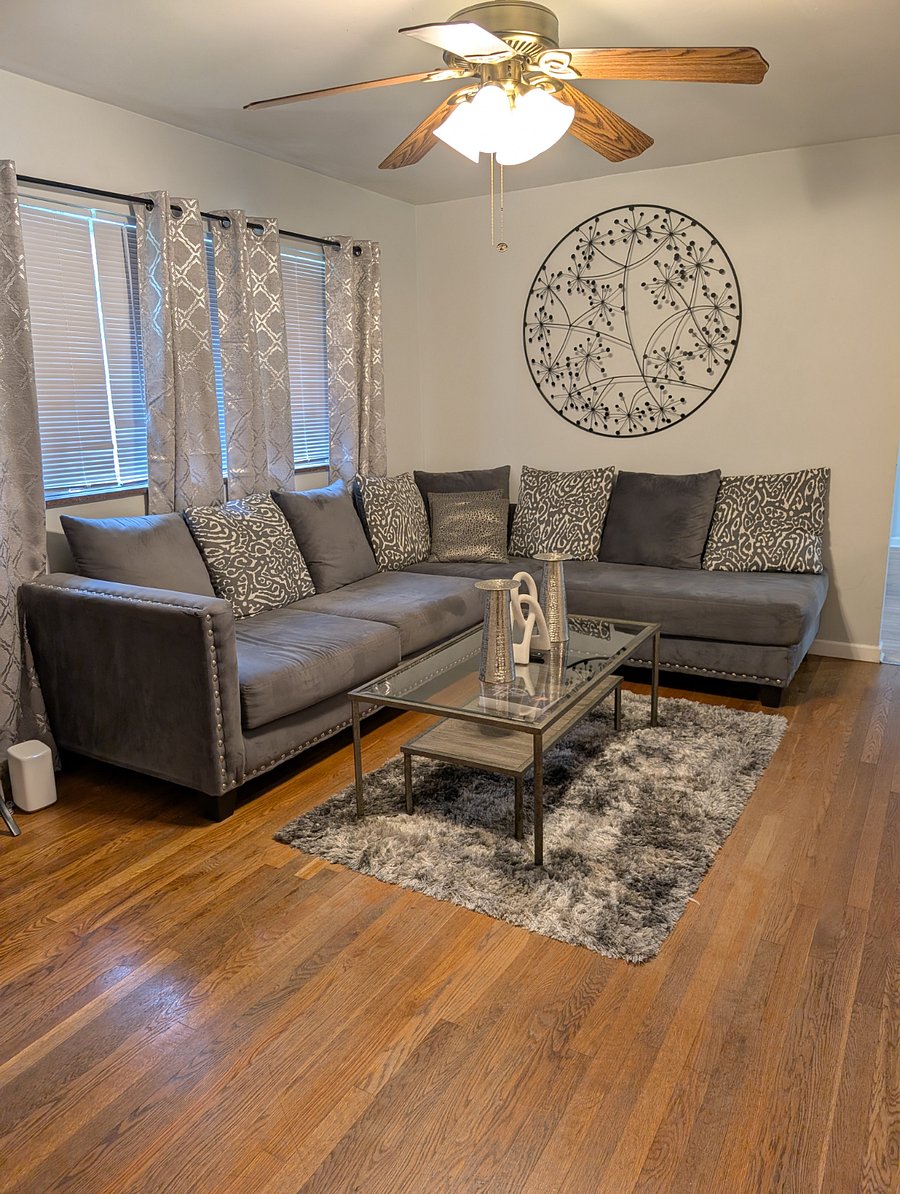 living room with 65 inch tv