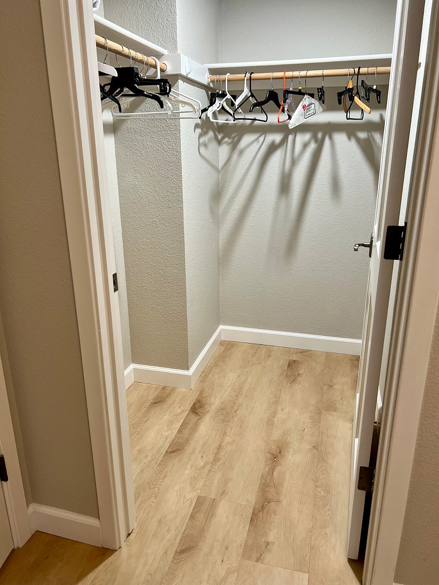 Walk-in closet in downstairs bedroom