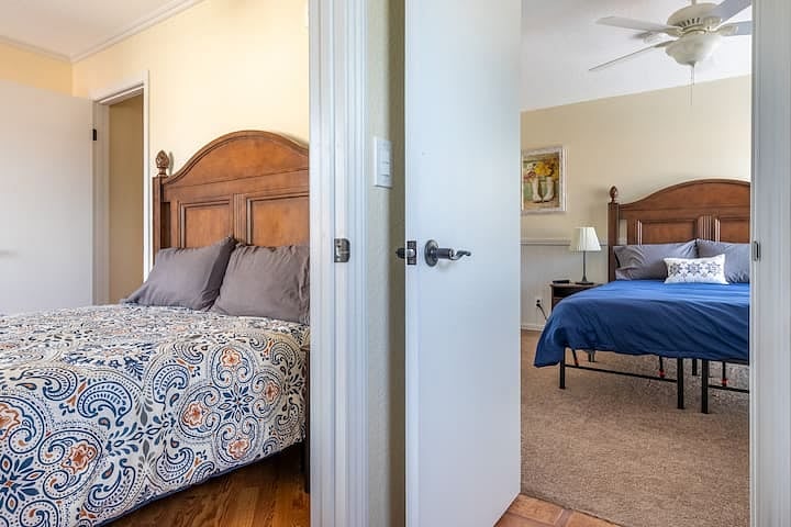 The two upstairs bedrooms share a full-sized bathroom.