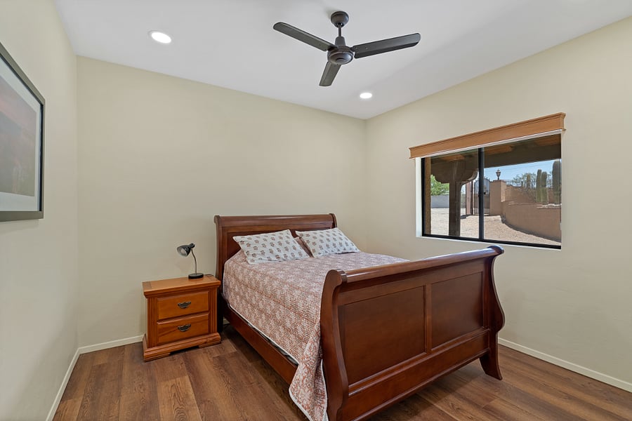 East-facing queen bedroom